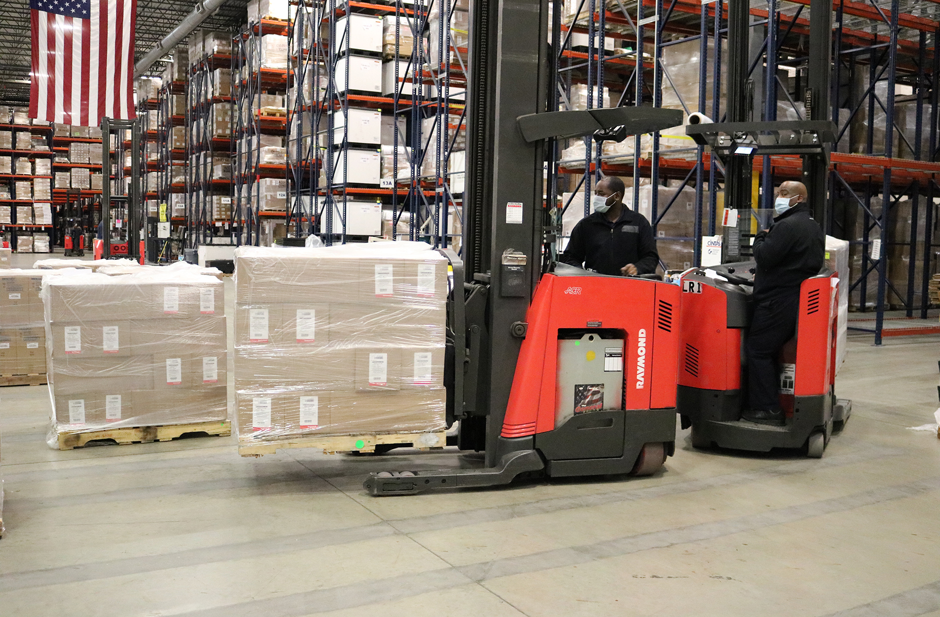 forklifts in a warehouse