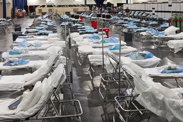 lines of beds at a federal medical station
